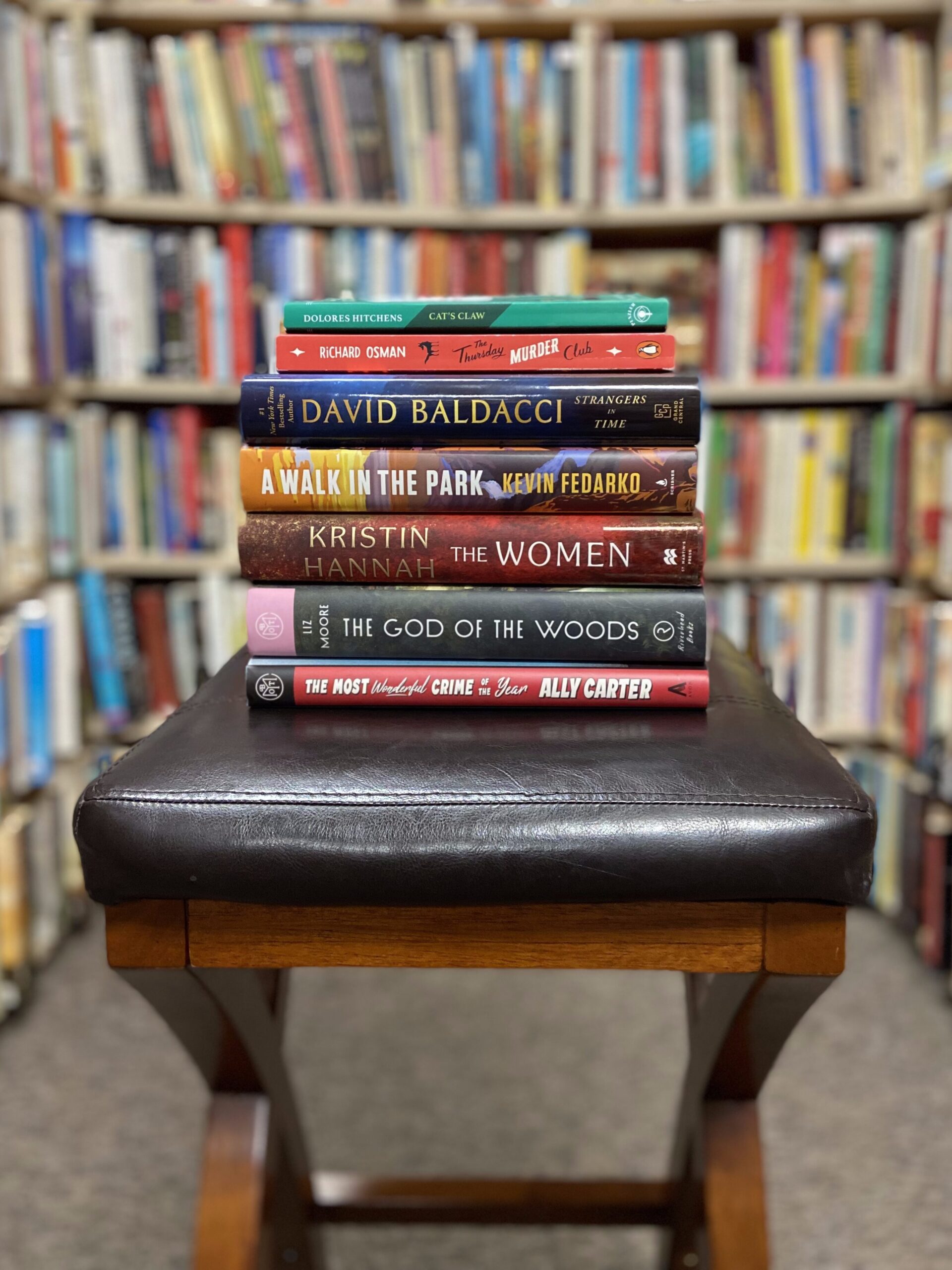 Stack of books traded in for store trade credit